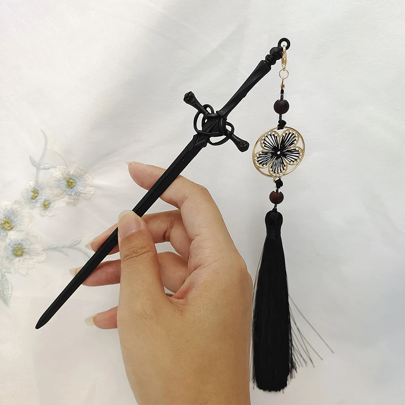 Punk Metal Sword Tassel Hairpin para mulheres, estilo chinês, penteado DIY da moda, ferramentas de design, acessórios