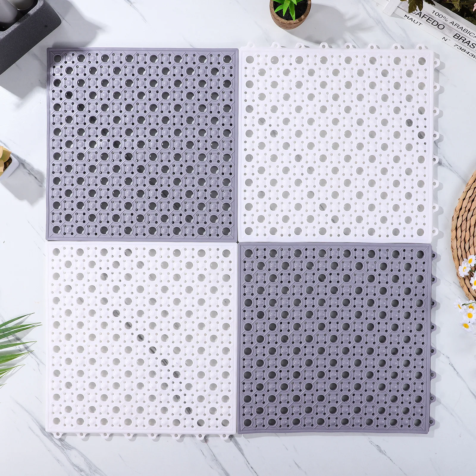 

Набор из 4 нескользящих ковриков для душа с дренажом, полые, для ванной комнаты, безопасные, для пола в ванной, с отводом воды