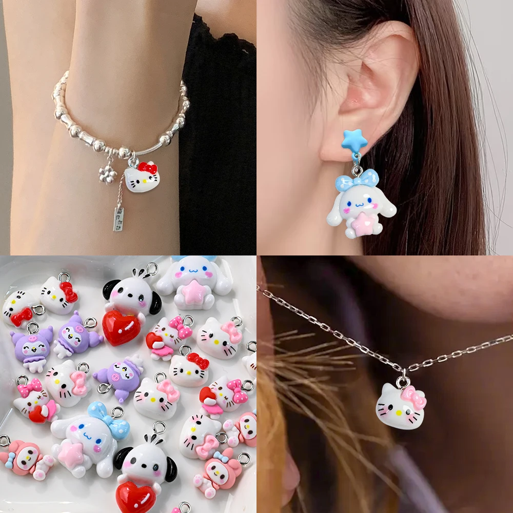 จี้ตกแต่งเล็บลายการ์ตูนเฮลโลคิตตี้น่ารัก 30 ชิ้น แบบผสม วัสดุเรซิ่น สำหรับตกแต่งเล็บ DIY รูปวงกลม ชิ้นส่วน KT