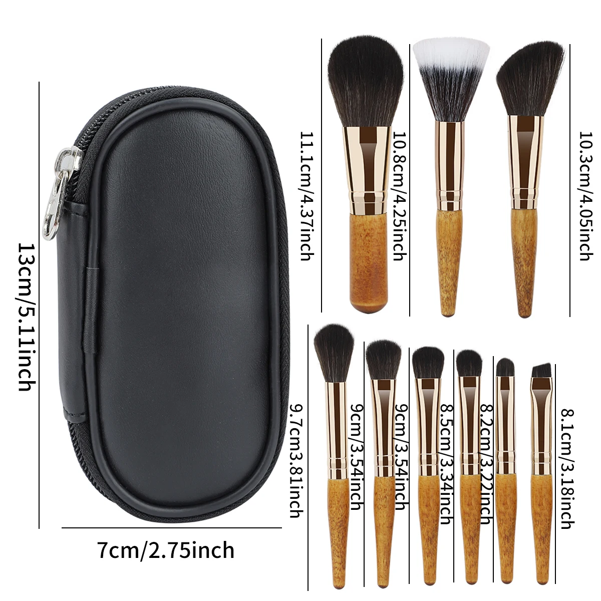 RANCAI-Ensembles de pinceaux de maquillage portables avec sac de rangement, pinceaux cosmétiques minimalistes, fournitures pour les dirigeants, 9 pièces