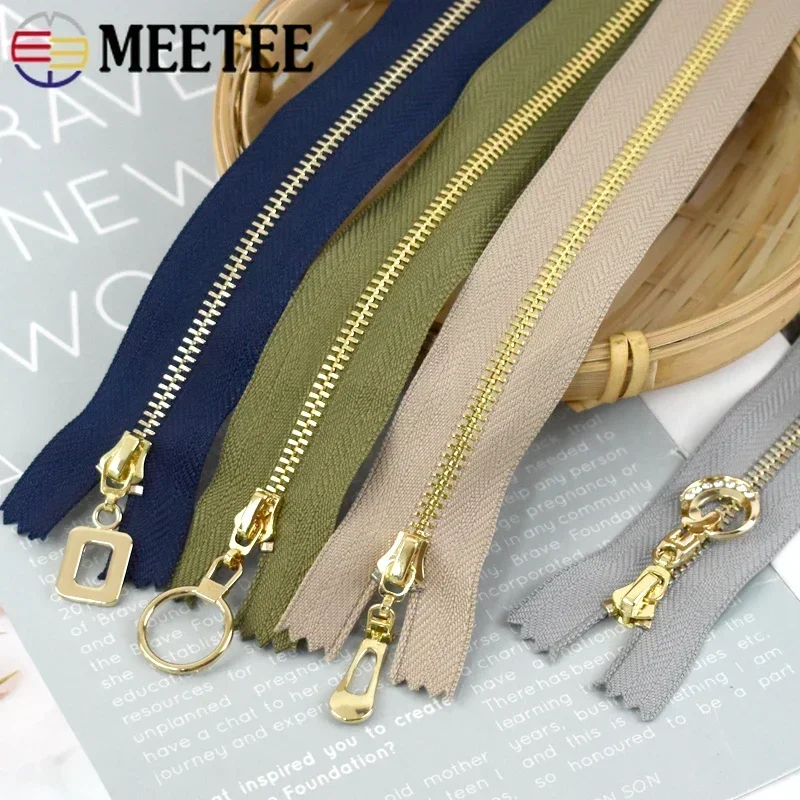 5 pz 3 # cerniere in metallo 15/18/20/25/30cm chiusura lampo borsa tasca denti dorati Zips abbigliamento Zip Reapir Kit accessorio per cucire fai da