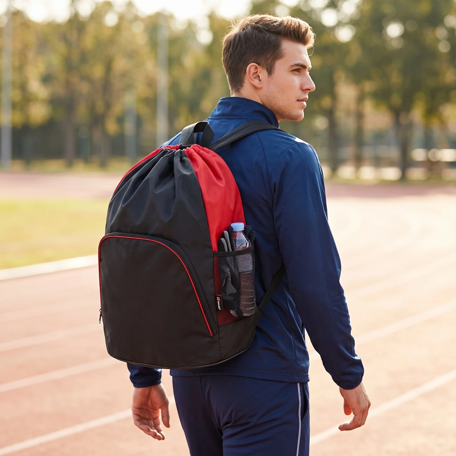 Drawstring Backpack with Zipper Pocket Roomy Drawstring Backpack with Outside Zipper Pocket Cinch Bag for All Genders