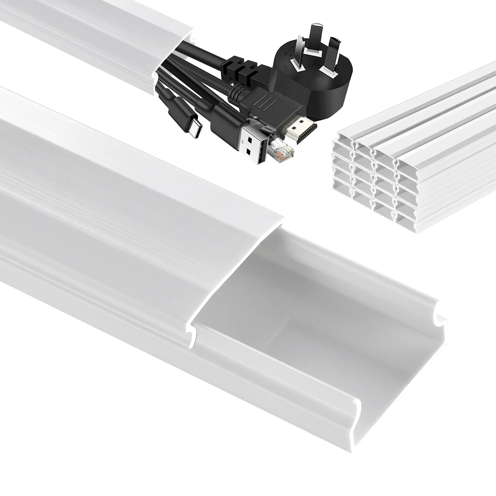 Weiße Kabelabdeckung für die Wand, 20 Stück, zuschneidbar, PVC-Kabelabdeckungen für Kabel an der Wand, übermalbares Kabelkanal-Organizer-Set, für Zuhause, Wohnzimmer, Büro, Lager