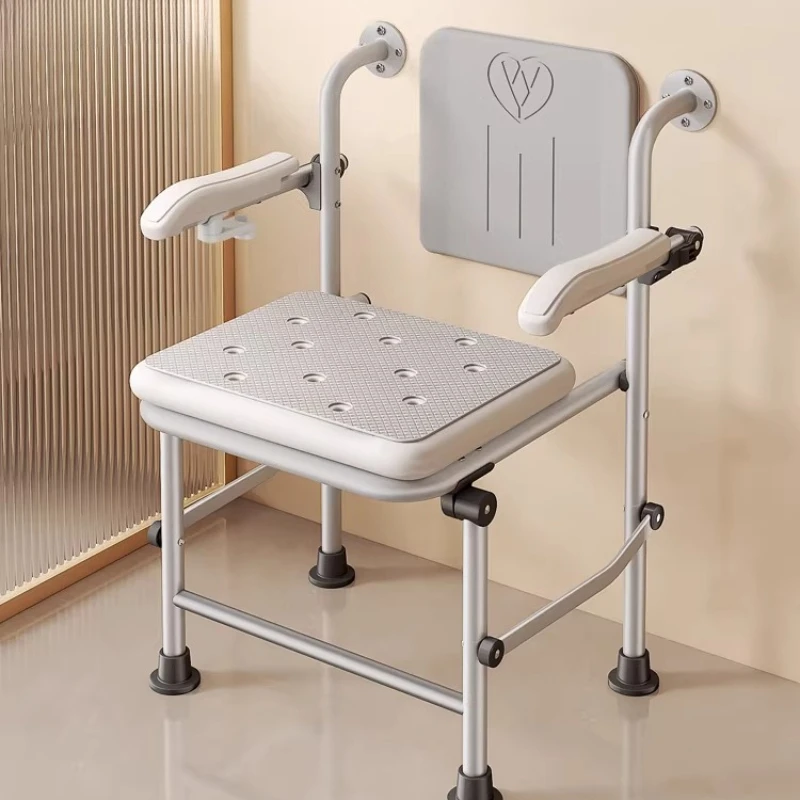 Elderly Bathroom Chairs Folding Chair Wall Shower Seat Wall-mounted Disabled Accessible Shower Stools with Armrest Backrest