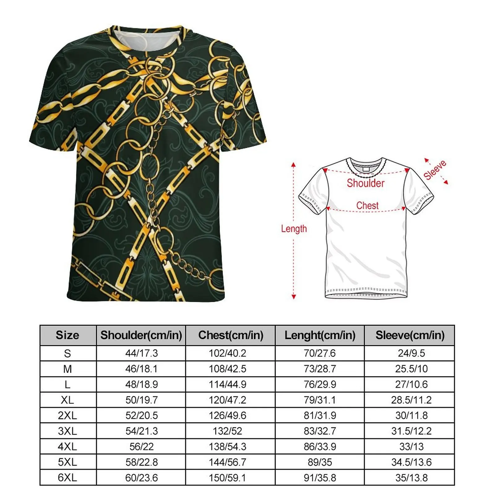 Jewelry Gold Chains T-Shirt Gold Link Print Cool T Shirts Short Sleeve Design Tops Wholesale Summer Awesome Big Size Clothes