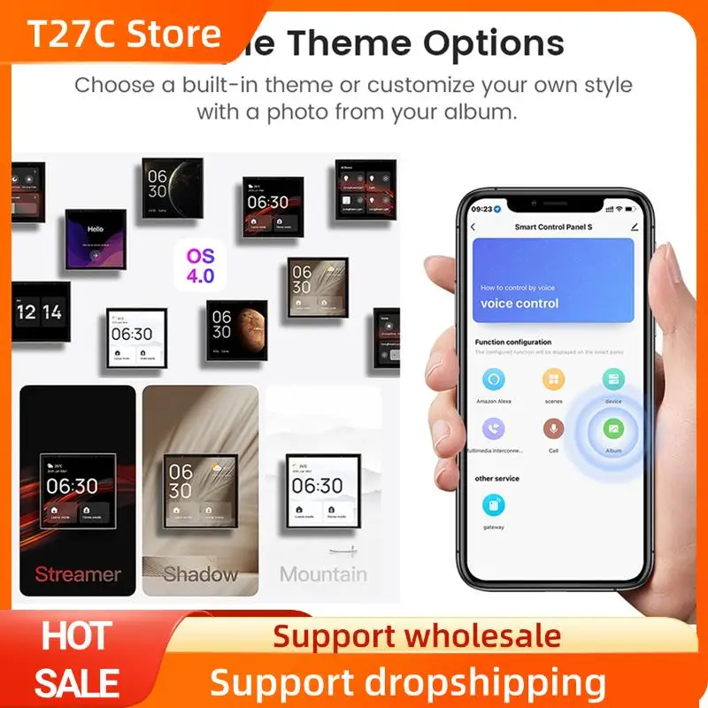 

T27C Wifi Voice Control Panel Voice Control Interruptor Tuya Smart Home With 4-Inch Touch Screen For Smart Home Control