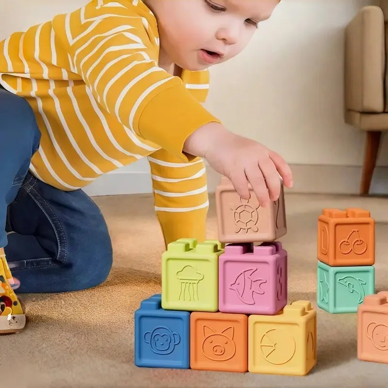บล็อกต่อเนื้อนิ่มสำหรับเด็กเล็ก ของเล่นเสริมพัฒนาการ พร้อมสัตว์ต่างๆ ตัวเลข และคุณสมบัติการเรียนรู้สี