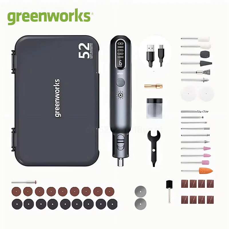 Greenworks 8V 80W 52pcs Mini Grinder Cordless Grinder Rotary Tools USB Chargering for Grinding Cutting Wood Carving and Sanding