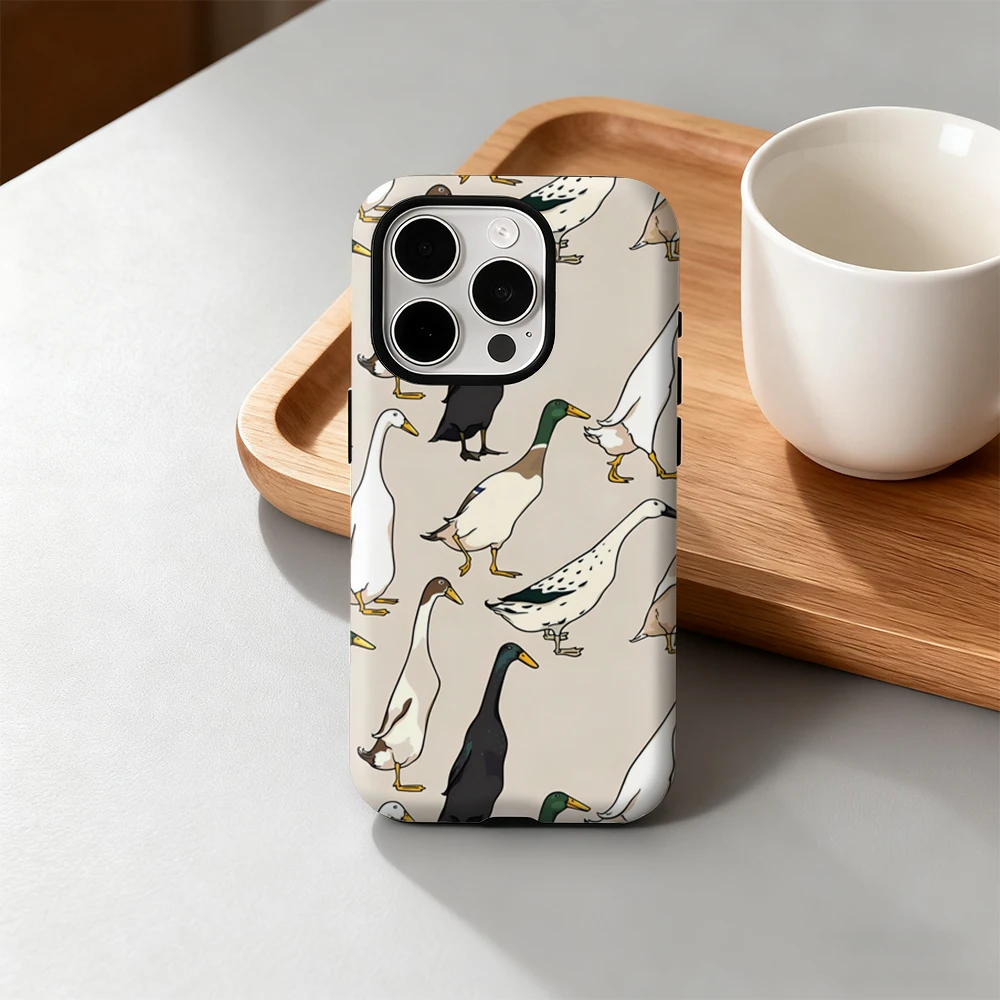 

Luxury Cartoon Duck Parade Phone Case for iPhone 17 16 15 14 13 12 11 Pro Max Air Plus Luxury Double-layer Back Cover