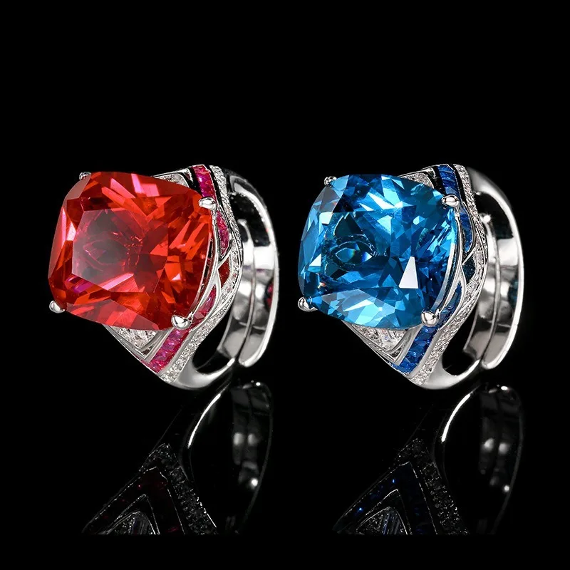 

2025 New Zhuang Shengsheng Jewelry Copper Bottom Gold-plated Simulation Color Treasure Corundum Fat Rectangular Luxury I