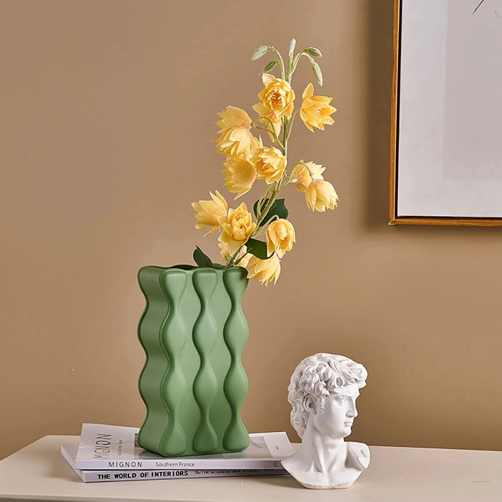 

Korean Style Wave Vase Ceramics Flower Vase Dried Flower Decoration Living Room Decoration Accessories Flower Pot Unique Vases