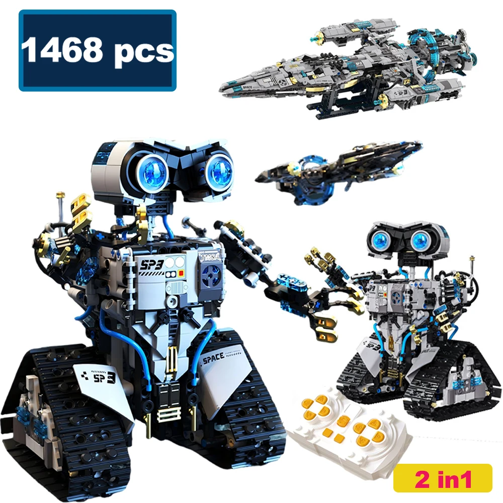 1468PCS MOC 2-in-1 Intelligent Crawler Robot Spaceship Building Blocks Technical Programming Remote Control Educational Toy Gift