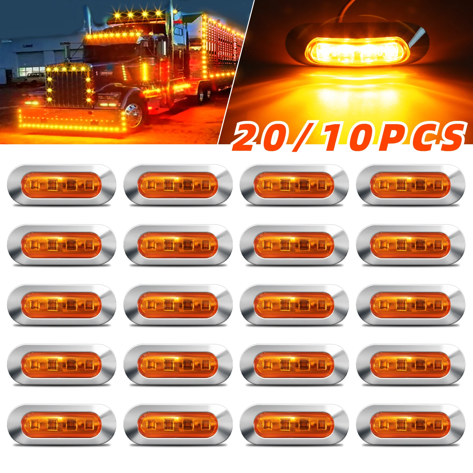 20/10PCS LED Side Marker Indicator Lights Front Rear Tail Clearance Lamp DC 12V-24V Universial for Bus Truck Lorry Trailer Boat