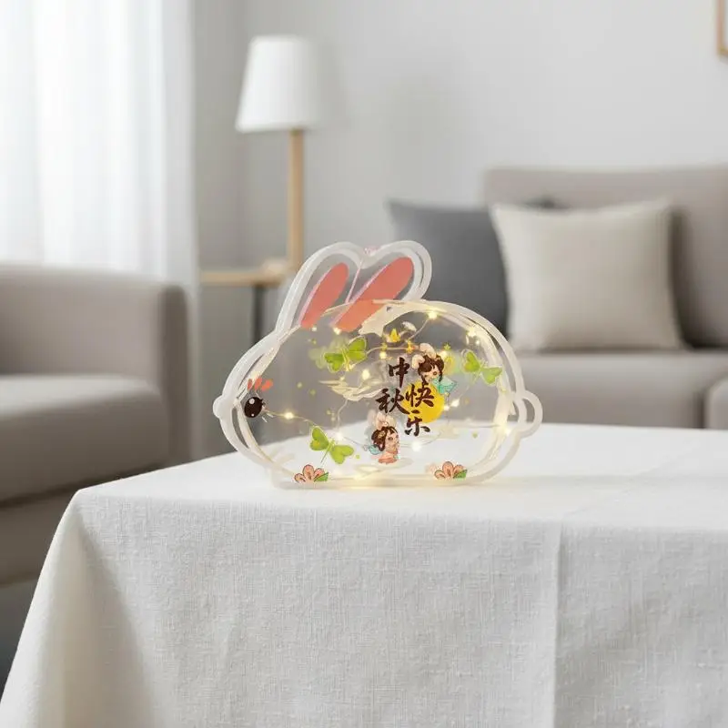Mid Autumn Festival LED Rabbit Lantern Kid Safe Cute Cartoon Warm Glow Light Ideal for Festival Souvenir Party Favors