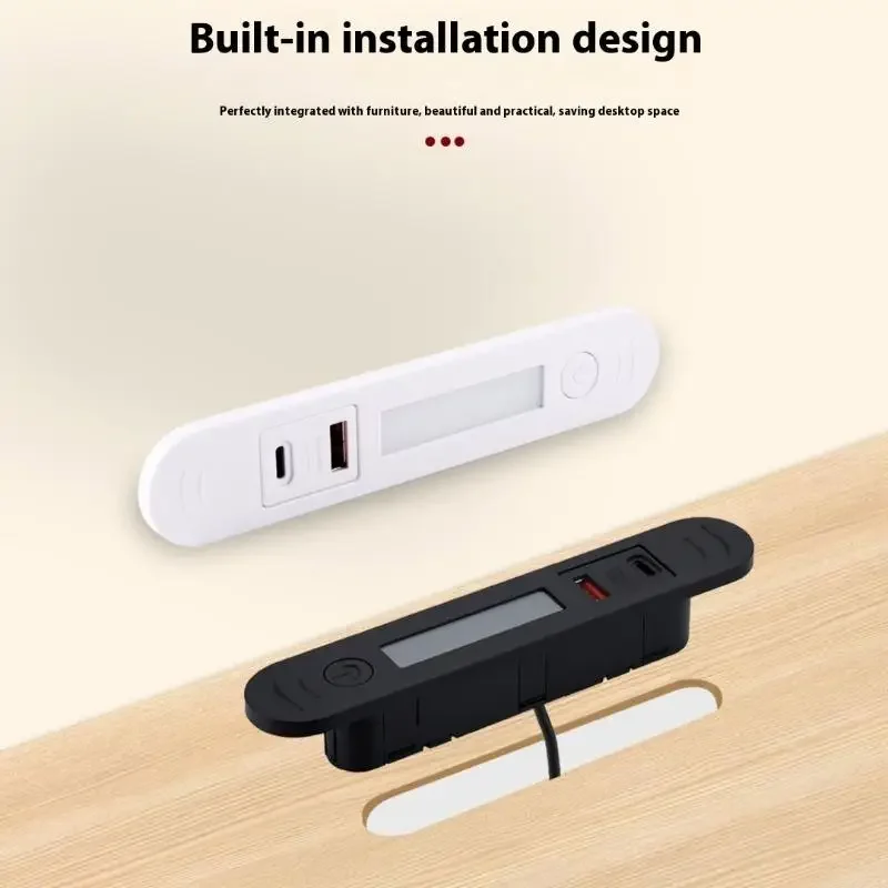 1Pcs Bedside Table Phone Embedded Charger 1 USB A And 1 Type-C With Night Light Hidden Multi-plug Embedded Hidden Power Socket