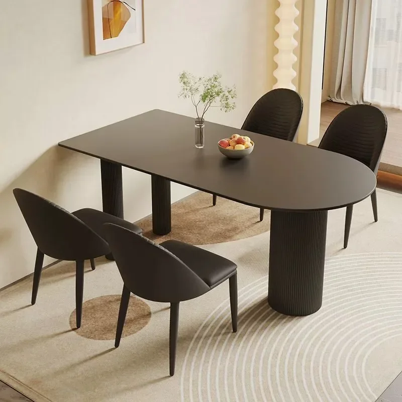 

White Slate Dining Table And Chairs Combination Simple Modern Home Round Mesa Home Furniture