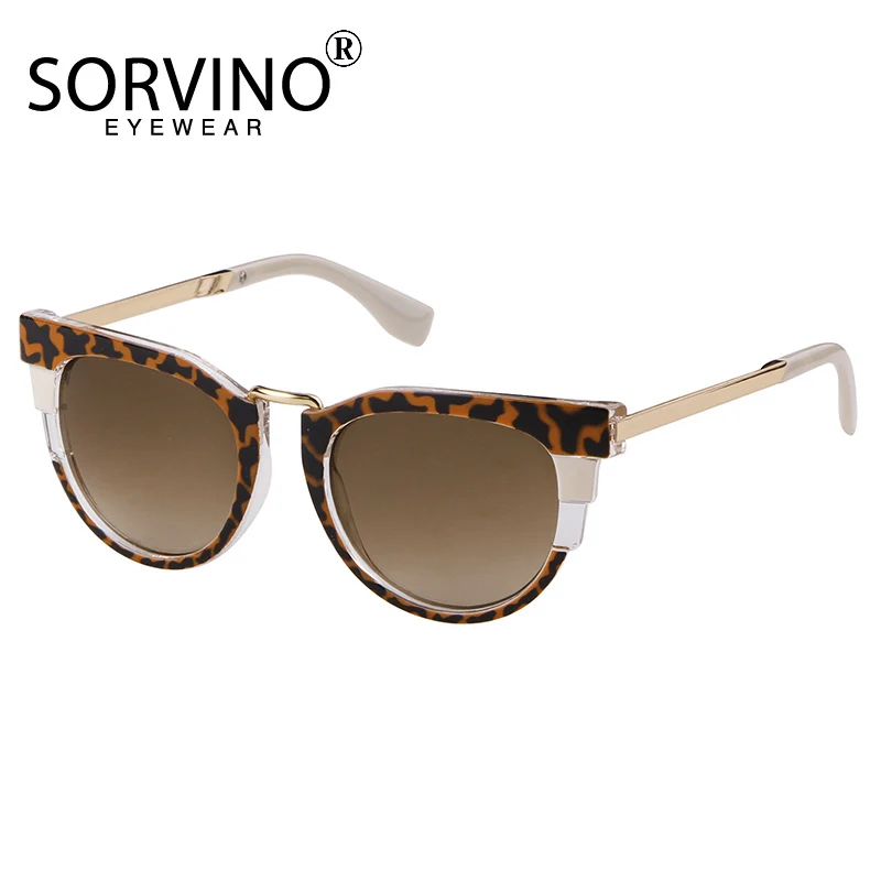 SORVINO Retro Cat Eye Sunglasses Women Summer 2024 Brand Designer Fashion Big Frame Round Leopard Brown Sun Glasses Shade UV400