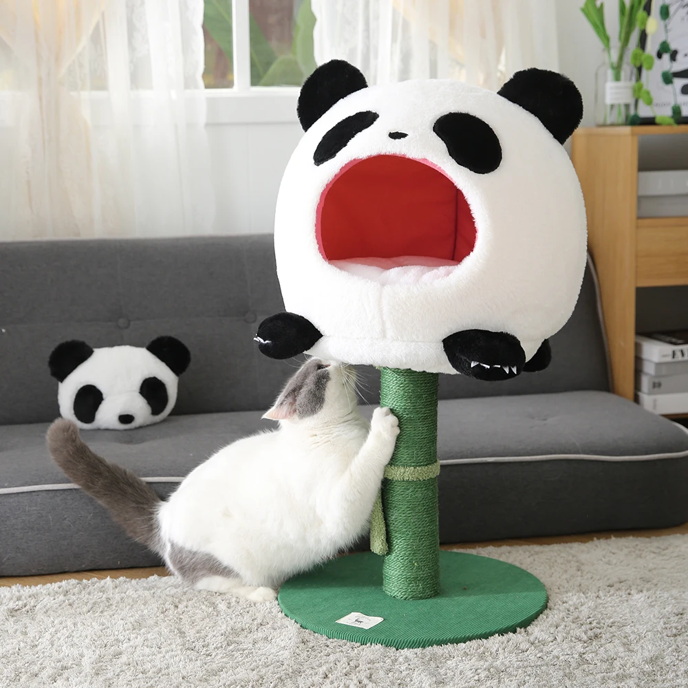 Cat Tree Factory New Design Panda Themed Cat Scratching Posts With Sleeping Bed