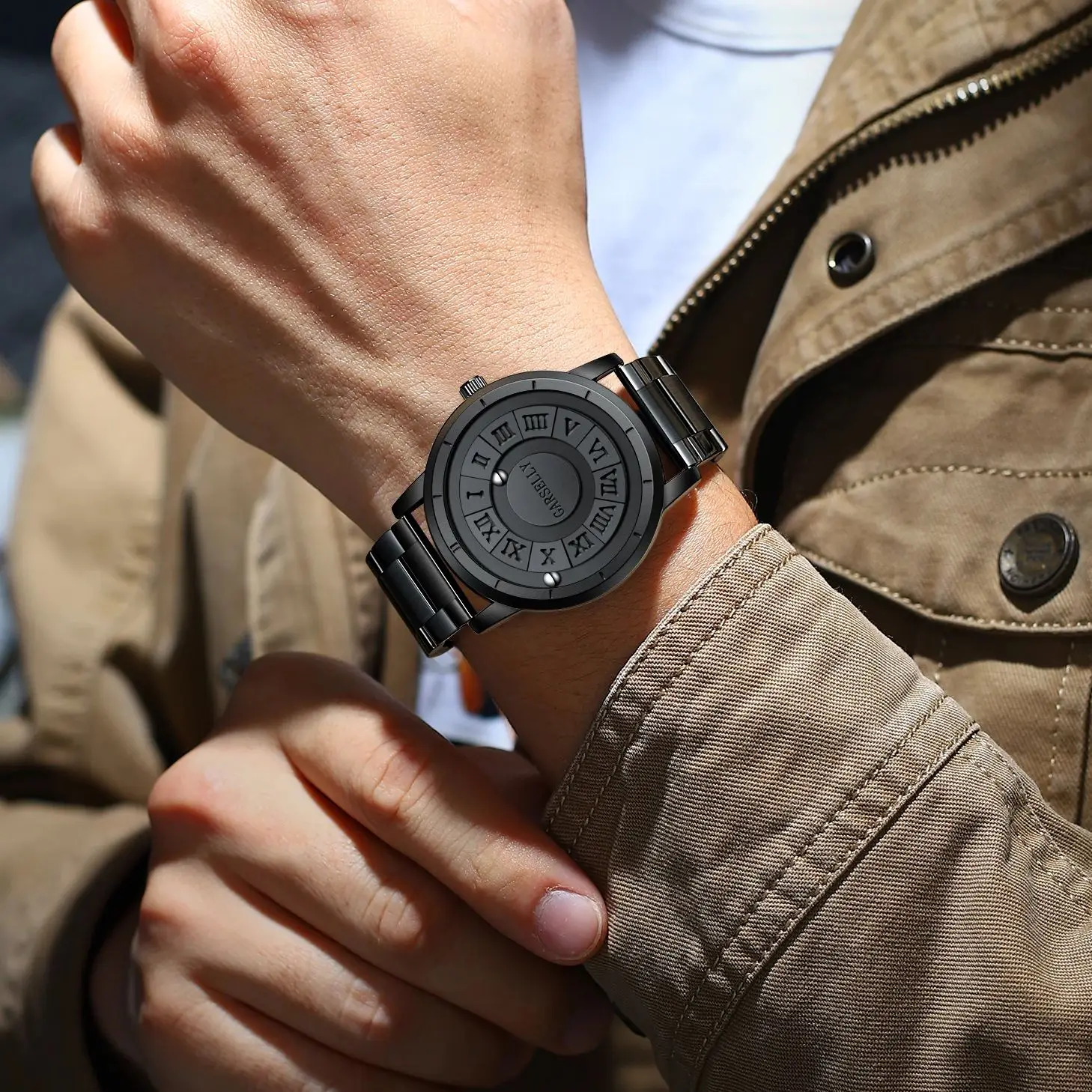 GARSELLY ساعة الموضة الفاخرة للرجال مقاوم للماء جودة عالية رجل ساعة اليد الفولاذ المقاوم للصدأ كوارتز ساعات رجالية Reloj + صندوق