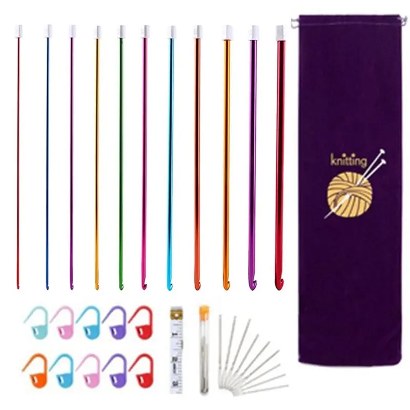 【FAVORIS DES CLIENTS】Kit de crochets en aluminium pour débutants, pour apprendre à faire des couvertures et des châles au crochet, idéal comme cadeau