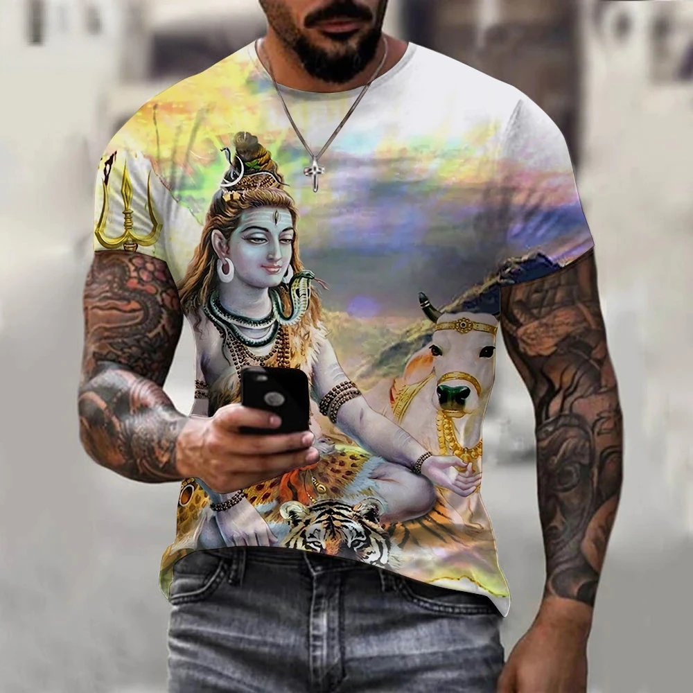 2022 New Fashion 3D Printing Indian God 5 Popular Printed Shirts Men\'s Harajuku Style Casual Short Sleeve Loose Plus Size Trend