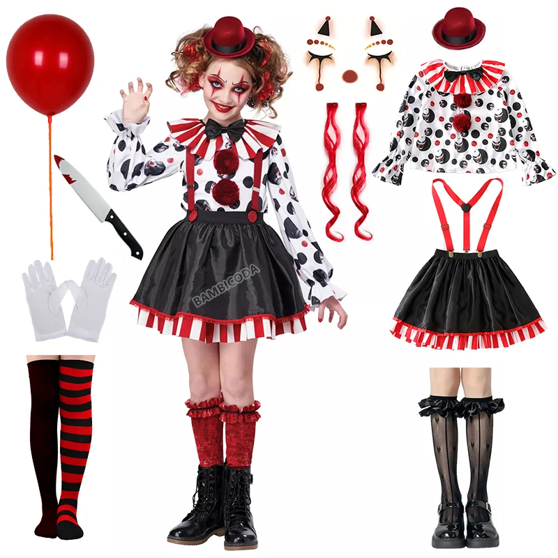 Disfraz de payaso arlequin para niñas, disfraz de payaso, bufón, disfraz de carnaval, personaje de película, payaso, disfraz de Halloween de 4 a 10 años