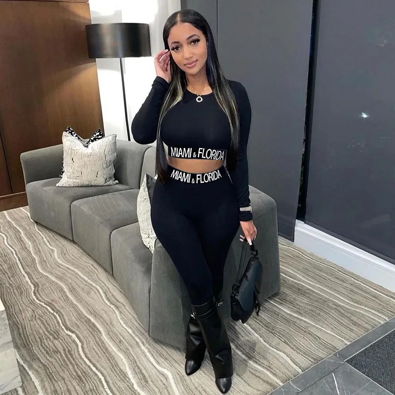 Casual Tweedelige Set Sport Trainingspak Dames Lange Mouw Crop Top Sweatshirt Legging Broek Outfit Y2 K Streetwear Pak