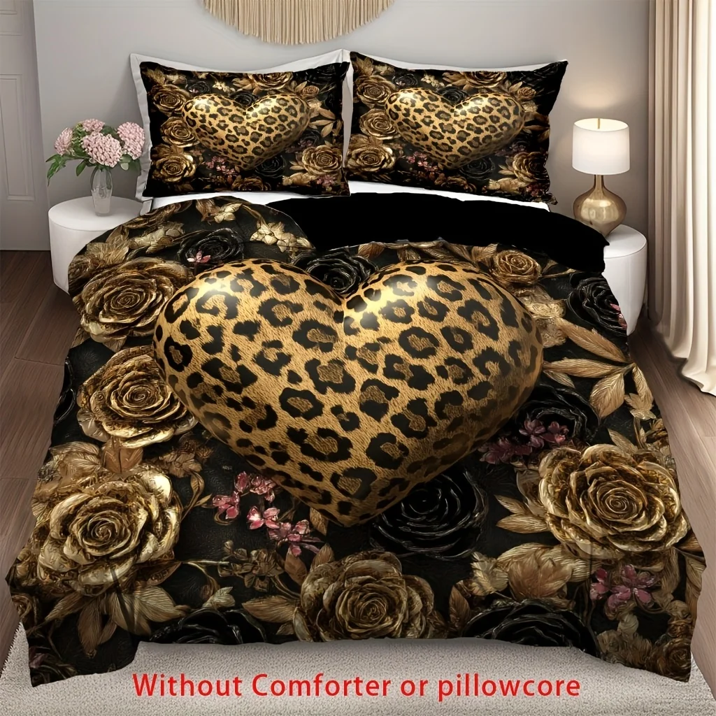 2-3-pieces-ensemble-de-housse-de-couette-imprime-leopard-amour-rose-fleur-1-housse-de-couette-1-2-taie-d'oreiller-sans-noyau-luxe-retro-romantique