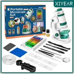 Kit de microscopio de ciencia para niños, juguete educativo de bolsillo, Mini Microscopio de mano para teléfono inteligente con luz LED para exteriores, 60-180x