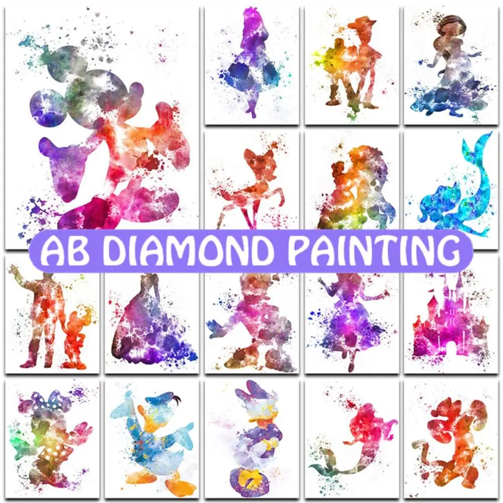 AB Diamond Painting Mickey Mouse White Silhouette Series Mermaid Mosaic Cartoon Diy Rhinestones Prezent dla dzieci