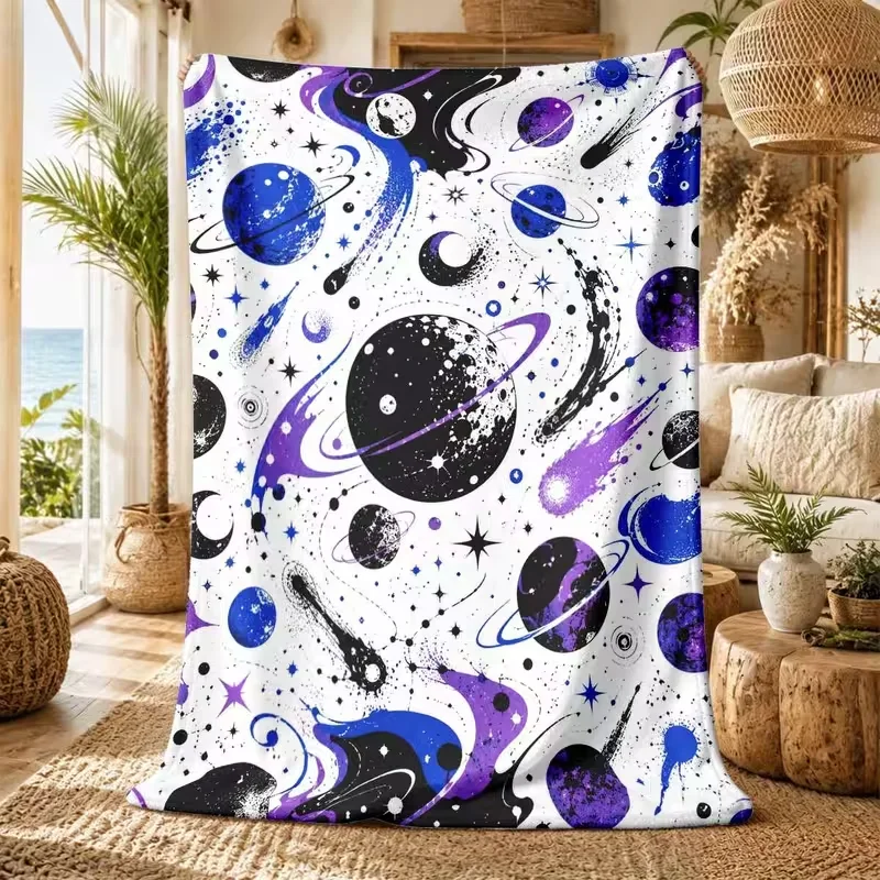 Dark Night Glowing Colorful Flower Lantern Print Blanket Starry Background Floral Light Pattern Soft Warm Blanket All Season