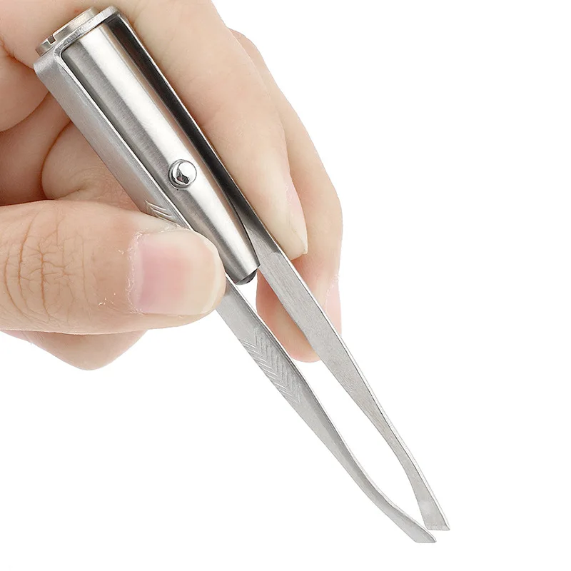 1個入り ポータブル ステンレス製 LEDライト付き メイクアップ用LEDライト付きまつげ眉毛クリップピンセット スマートデザイン脱毛ピンセット メイクアップツール