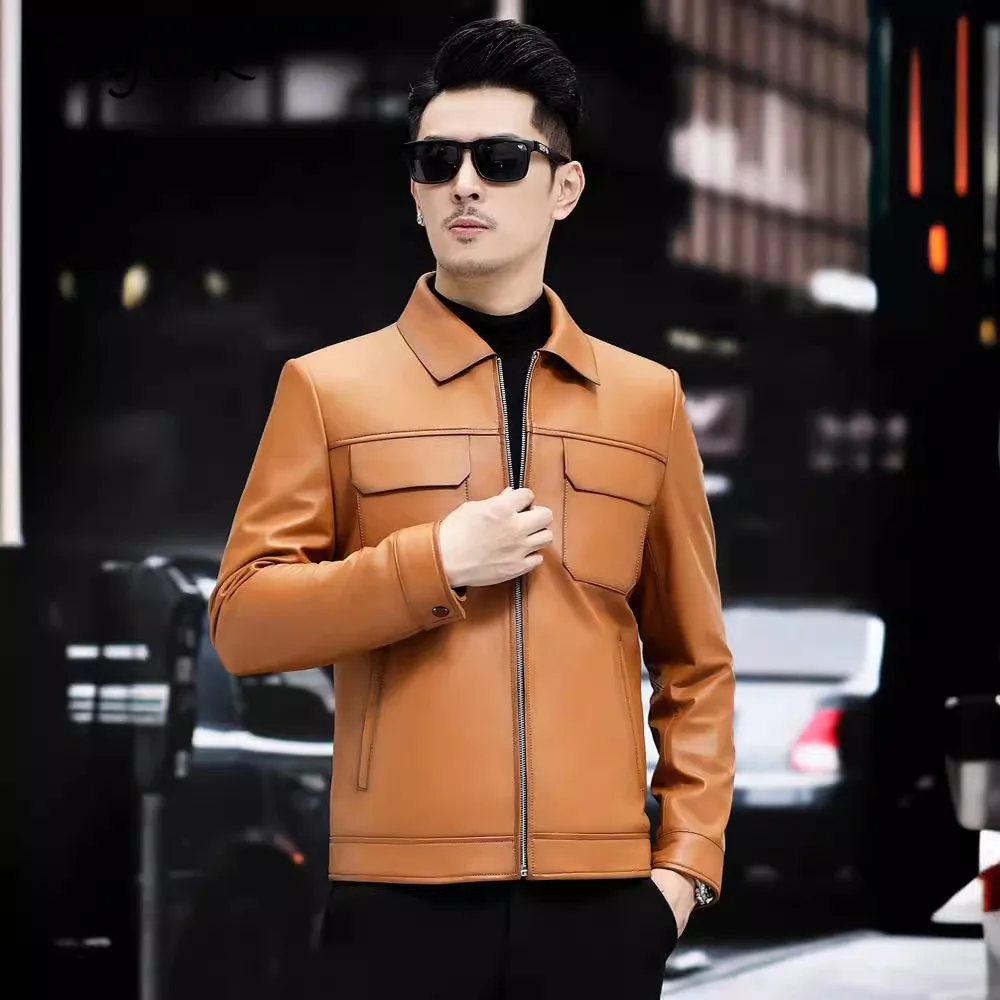 

Tcyeek Top Layer Sheepskin Genuine Leather Jacket Men 2025 Autumn Clothes Mens Coat Motocycle Jackets New in Coats Jaqueta Couro