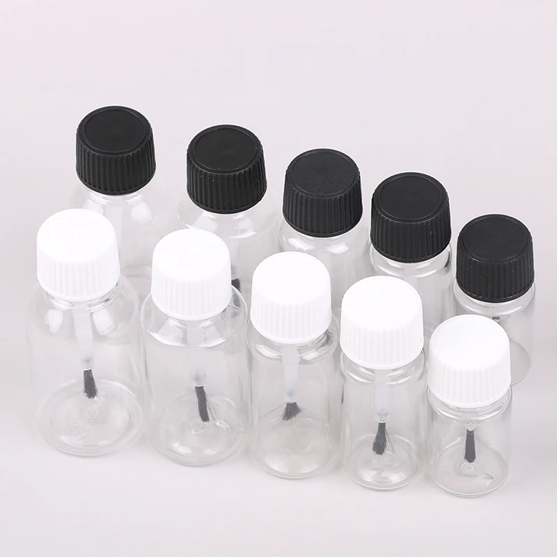 5ml 10ml 15ml 20ml 30ml flacone campione in plastica trasparente per animali domestici con tappo a pennello flaconi vuoti riutilizzabili per smalto