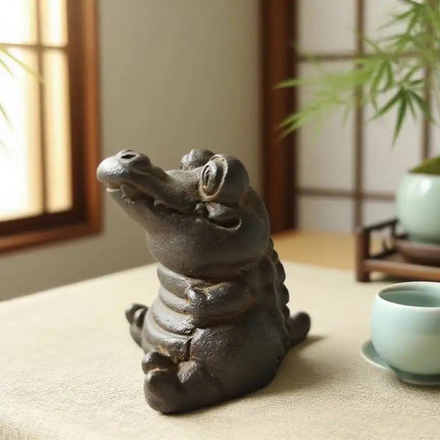 Viral Niche Iron Art Chinese Style Lifelike Crocodile Tea Pet Cute Daily Blessing Gift Desk Office Ornament