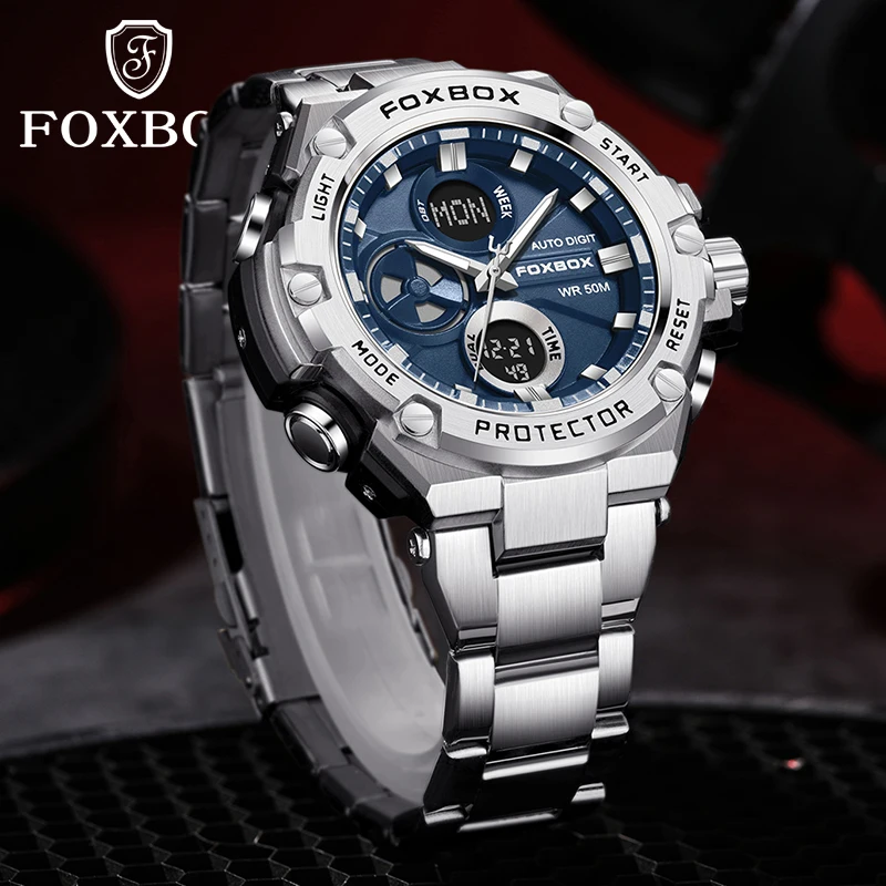 

FOXBOX 2024, новые роскошные мужские часы LIGE, брендовые спортивные цифровые кварцевые часы, мужские водонепроницаемые светящиеся наручные часы 5 атм, Reloj Hombre