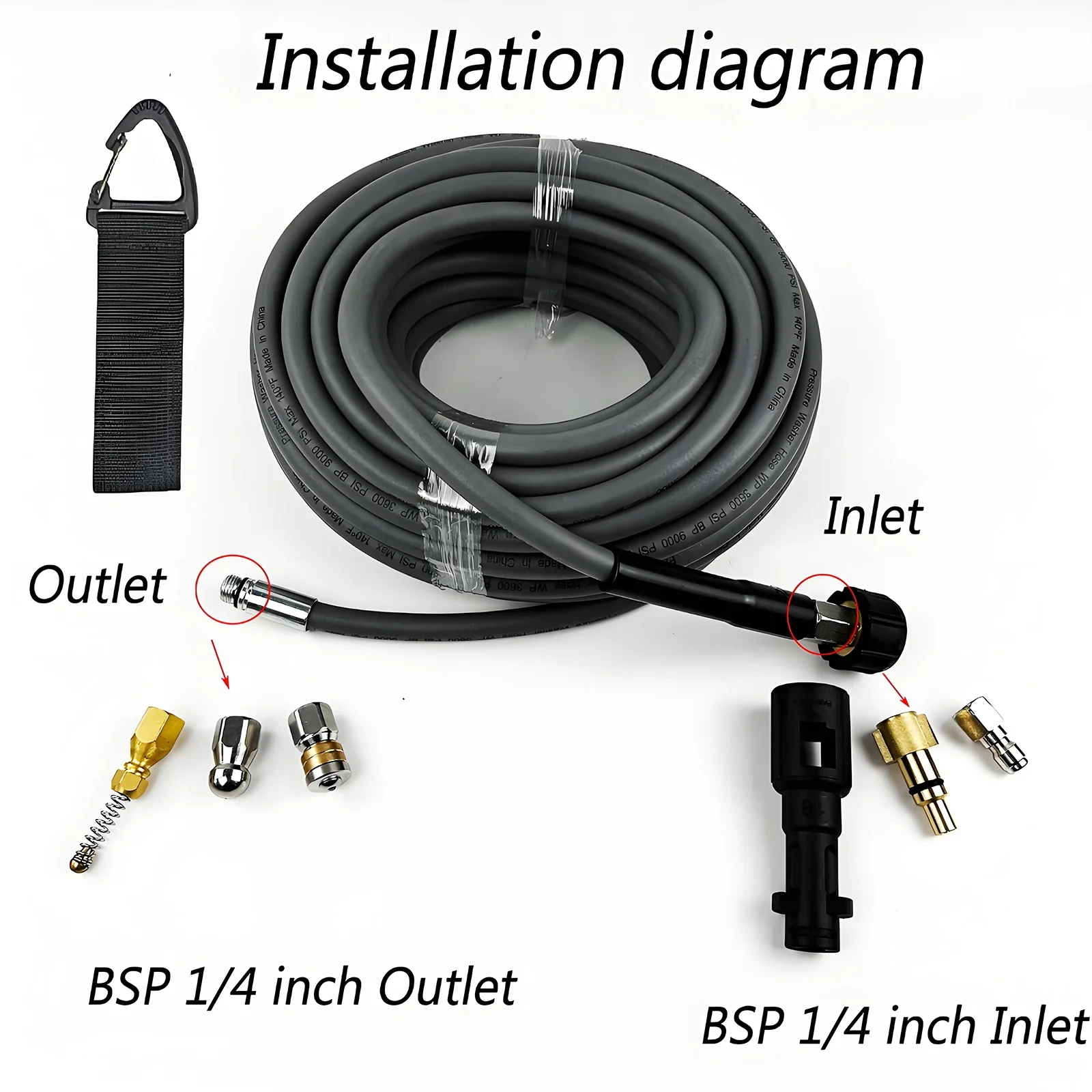 3800 psi 0.5-50m 1/4 Polegada conector de drenagem mangueira de limpeza para drenagem de esgoto água lavadora de alta pressão mangueira para lavor-karcher