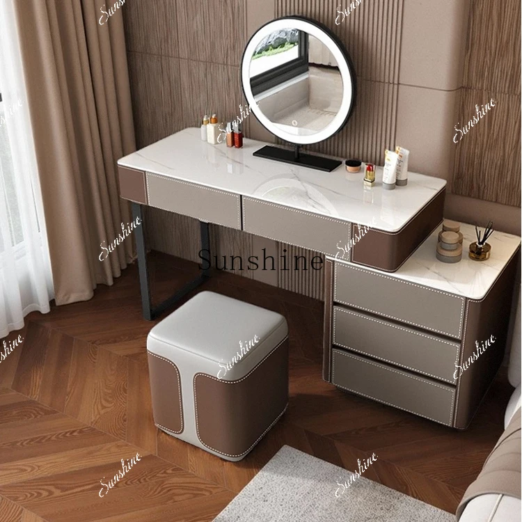 Modern simple telescopic saddle skin rock slab dresser integrated bedroom solid wood makeup table  FT