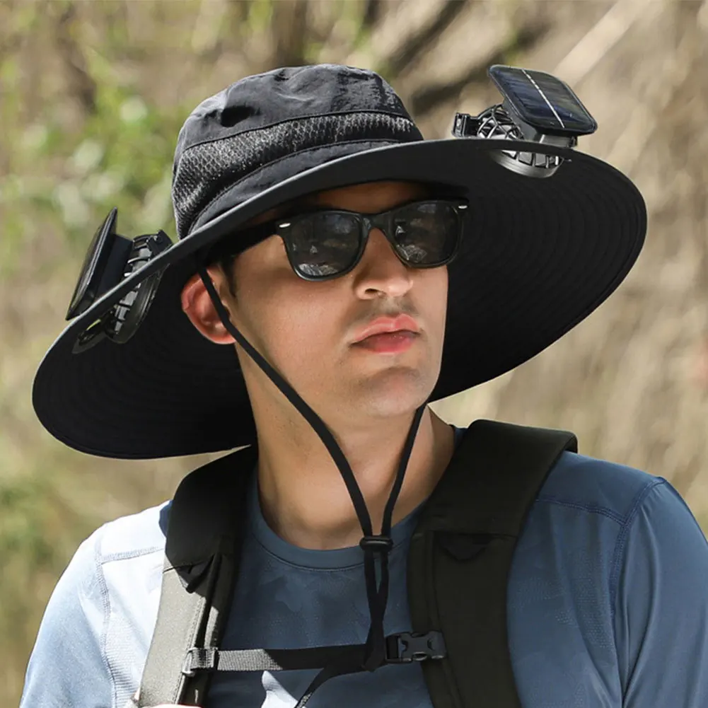 

Solar Fan Hat Wide Brim Solar Fan Hat Outdoor Sun Hats For Outdoor Camping Fishing Hiking Sunscreen Fisherman Hat Solar Fan Cap
