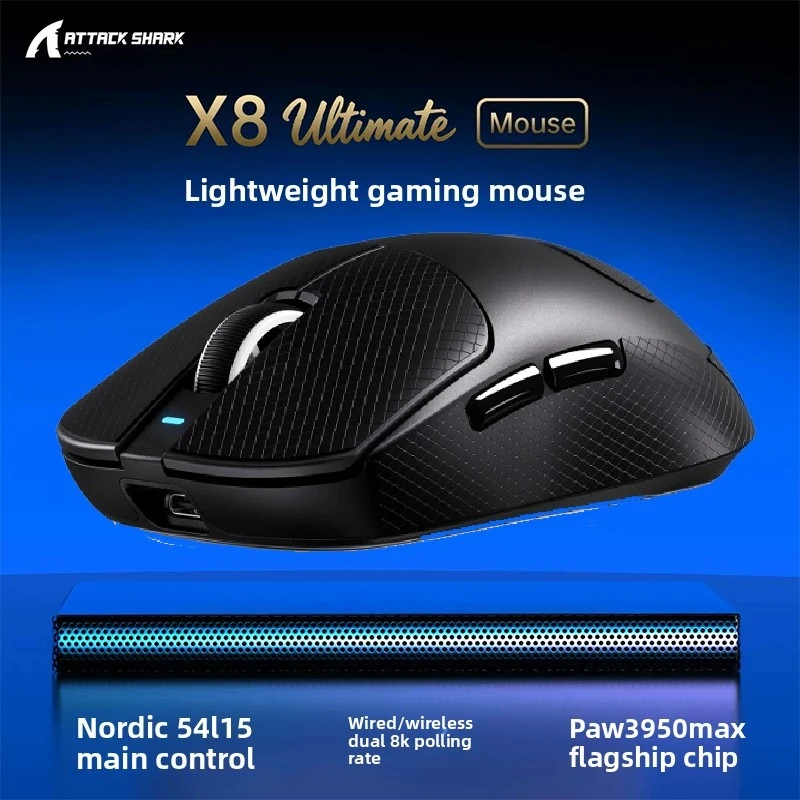 New ATTACK SHARK X8 ULTIMATE 8K Wireless Gaming Mouse, Nordic 54L15 MCU, PAW3950MAX Sensor, Large Hand Size, 42000 DPI, 800mAh