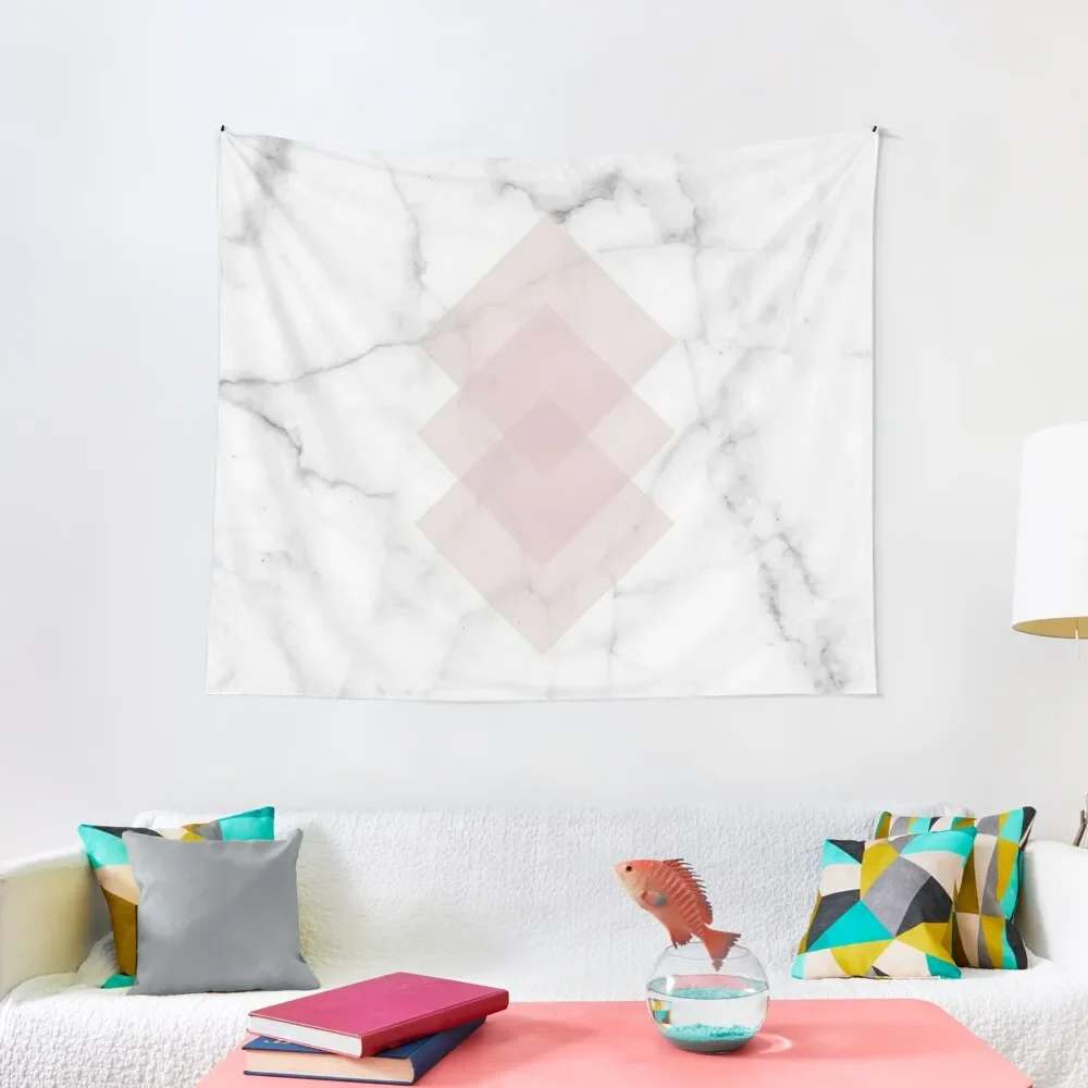 

White Marble Scandinavian Geometric Blush Pink Squares Tapestry Decorative Paintings Anime Decor Custom Tapestry