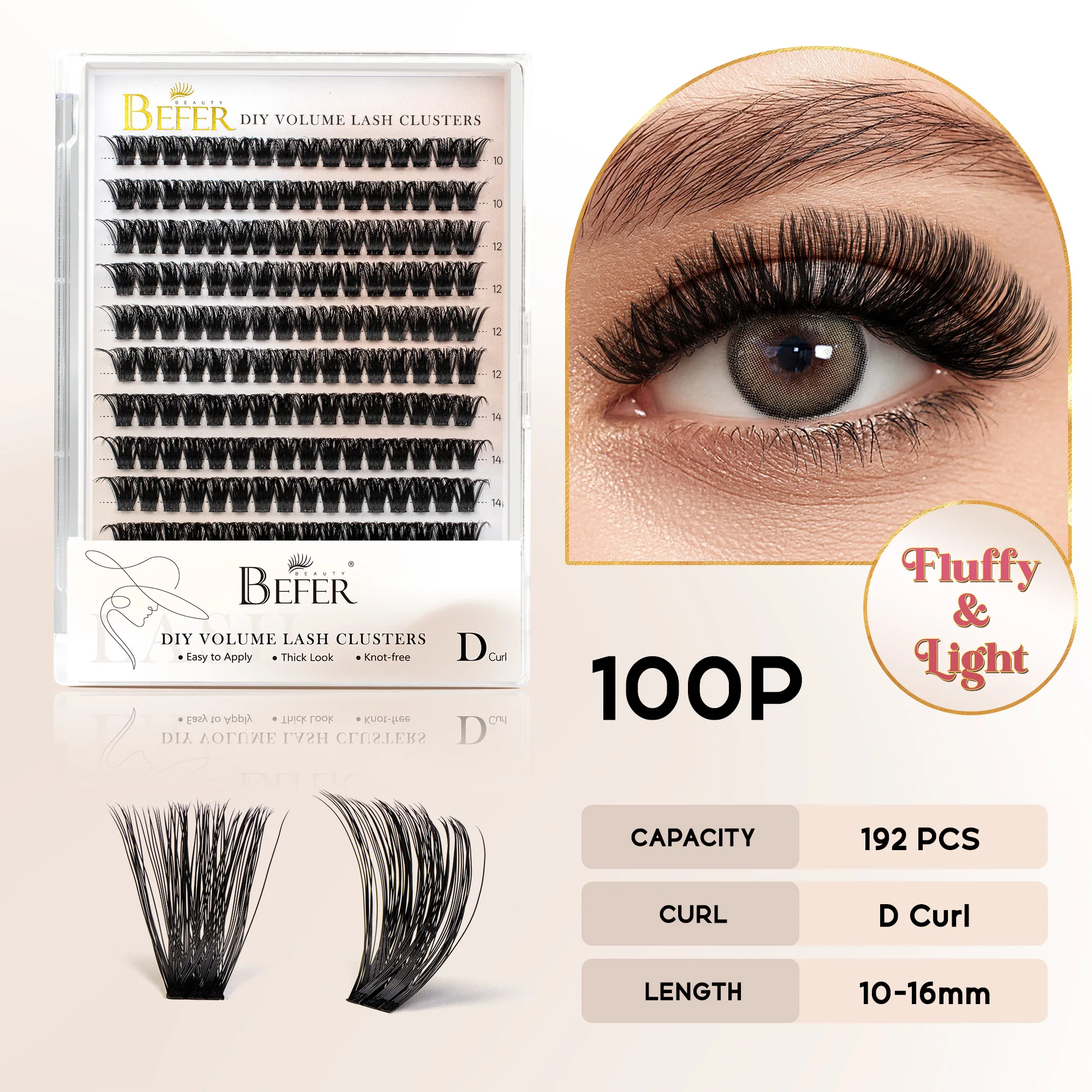 BEFER Cluster-Wimpern D-Curl DIY Wimpernverlängerung Manga-Wimpern-Cluster Flauschiges Volumen Individuelle Natürliche Falsche Wimpern-Cluster