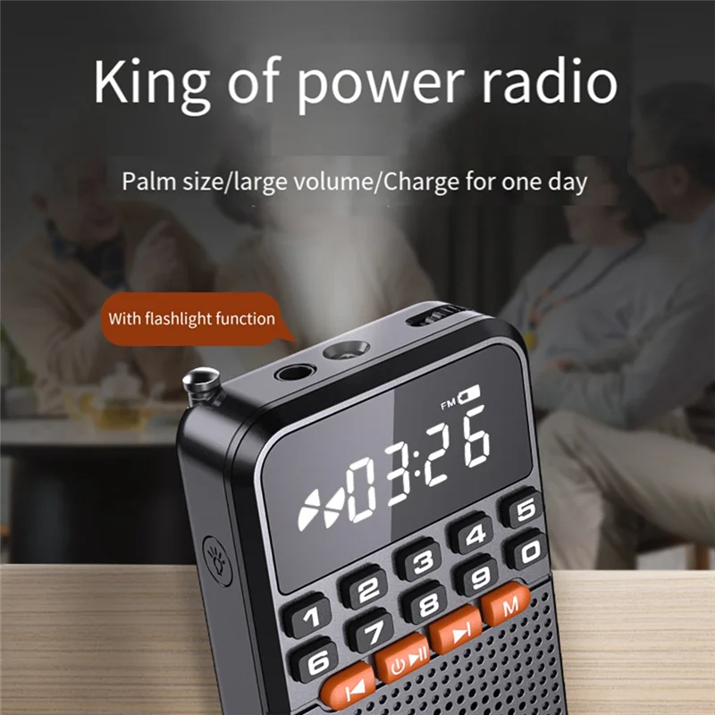 Excellent-Rolton FM Mini Radio Receiver Bluetooth Speaker TF Card Music Player With LED Flashlight