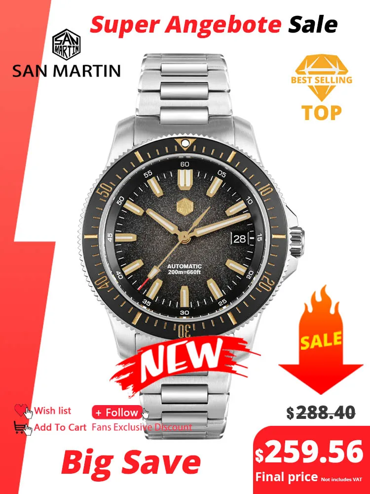 

San Martin 2025 New Upgraded Version 40mm Dive Watch Men Original Design NH35 Automatic Mechanical Waterproof 200m SN0118