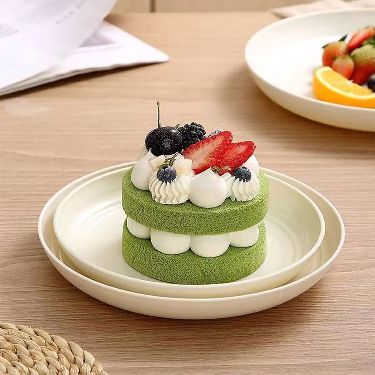 Plastic Round Plate, Thickened, Food-Grade, Microwaveable, Vegetable Plate, Breakfast Plate, Commercial Use, Shatter-Resistant, Cake, Snack, Fruit Plate, 4Pcs