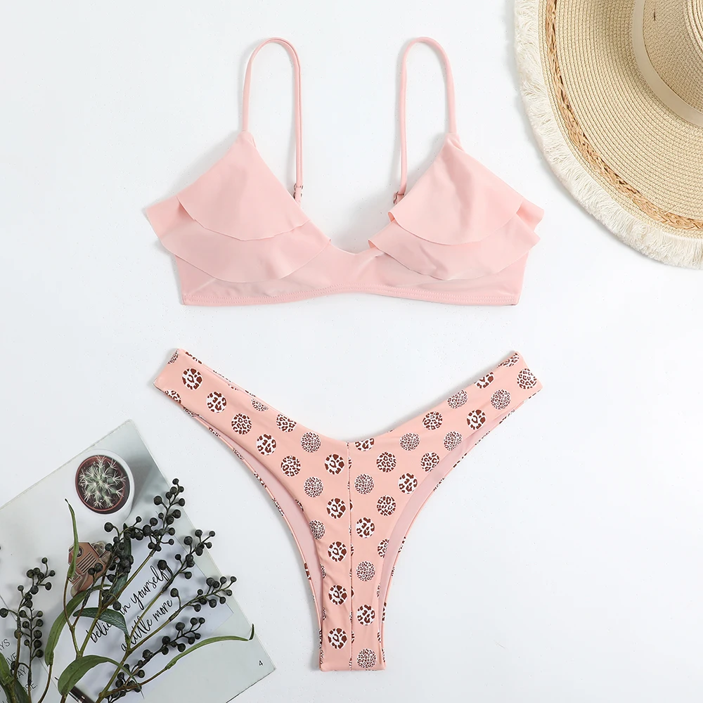 2025 Brazilian Strappy Thong Bikinis Ruffle Swimsuit Women Swimwear Female Bathers Bathing Swimming Swim Suit Beachwear Summer