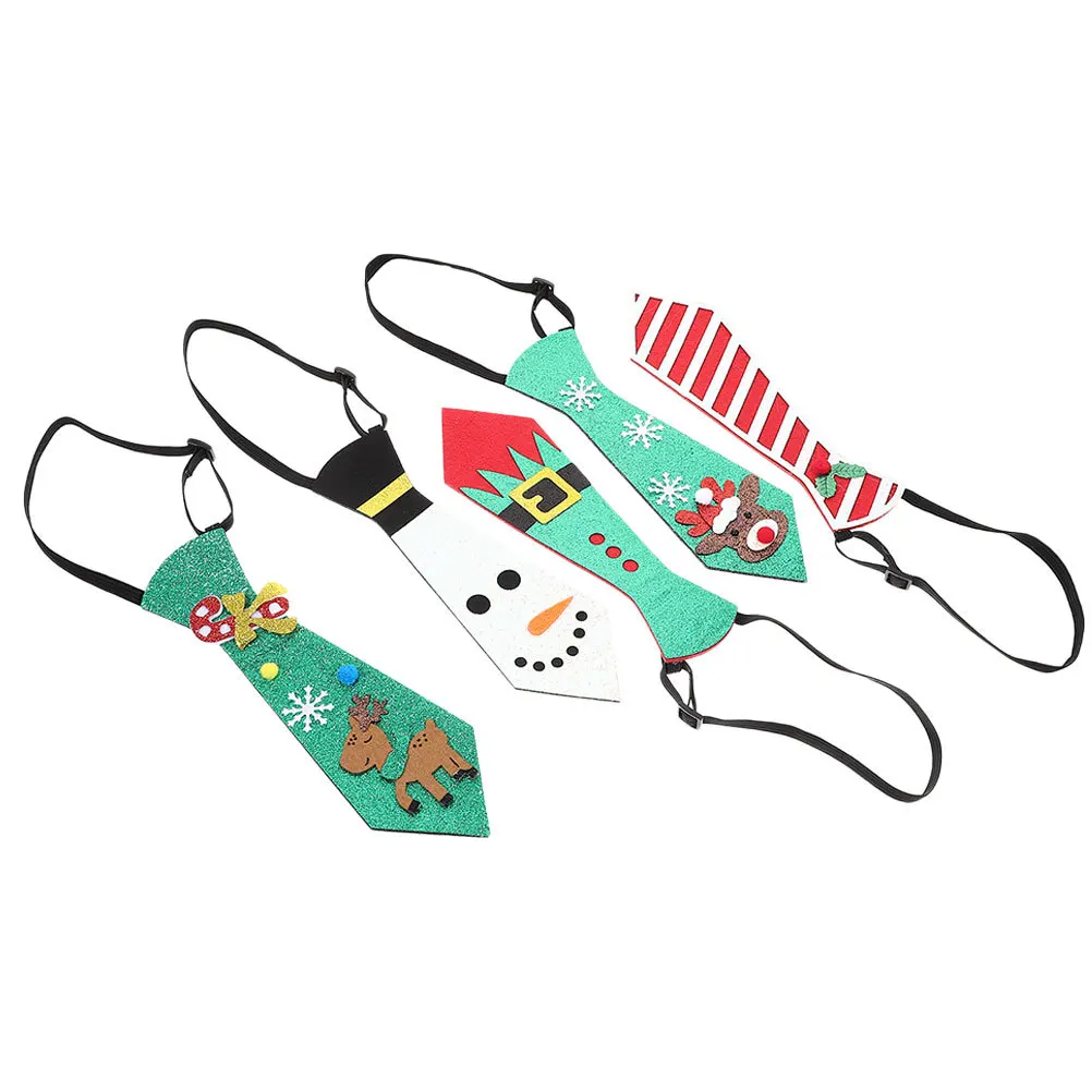 

Набор из 5 рождественских галстуков для праздничных вечеринок: мягкие и удобные галстуки с принтами снеговика, оленя и елки для детей