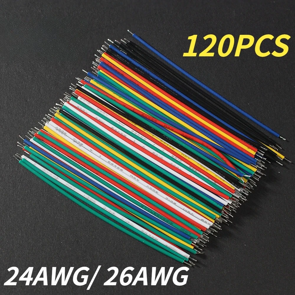 120PCS 24AWG/26AWG Tinned Copper Jumper Wires 6 Color Breadboard Cable Kit for PCB/Arduino/Raspberry Pi DIY Electronics