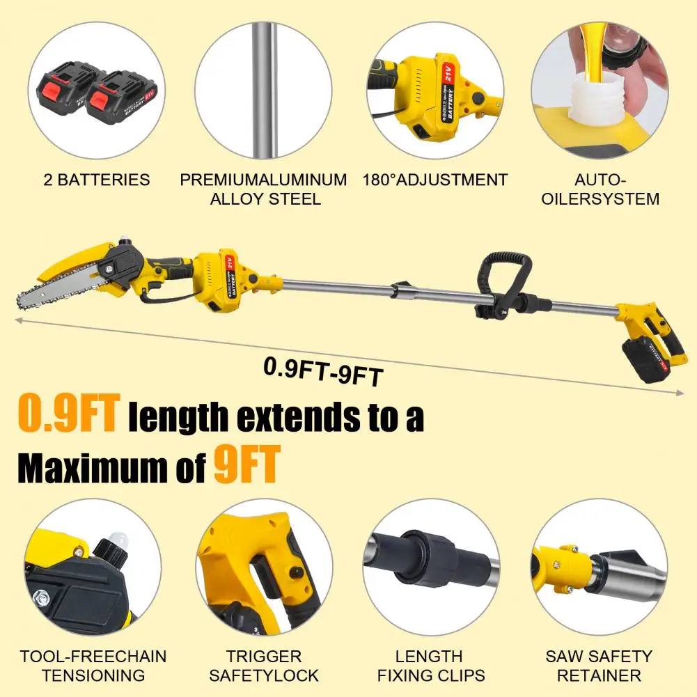 6-inch Brushless Cordless Pole Saw 2 in 1 Mini Chainsaw with 2 Battery 5.9FT Extendable Electric Chain Saw for Tree Pruning