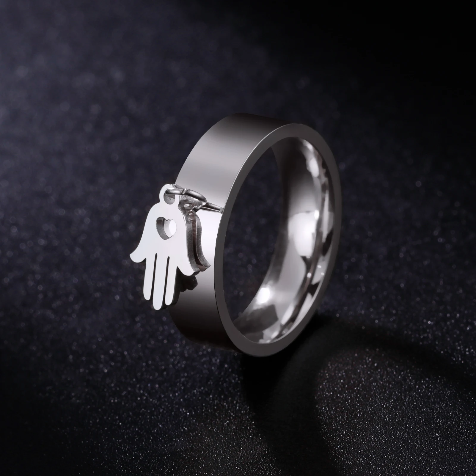 Kkjoy Damenringe, silberfarben, Hamsa, Hand der Fatima, Edelstahl, weibliche Persönlichkeit, hohler Schmuck, Accessoires, Mädchen-Geschenk – Detail 24